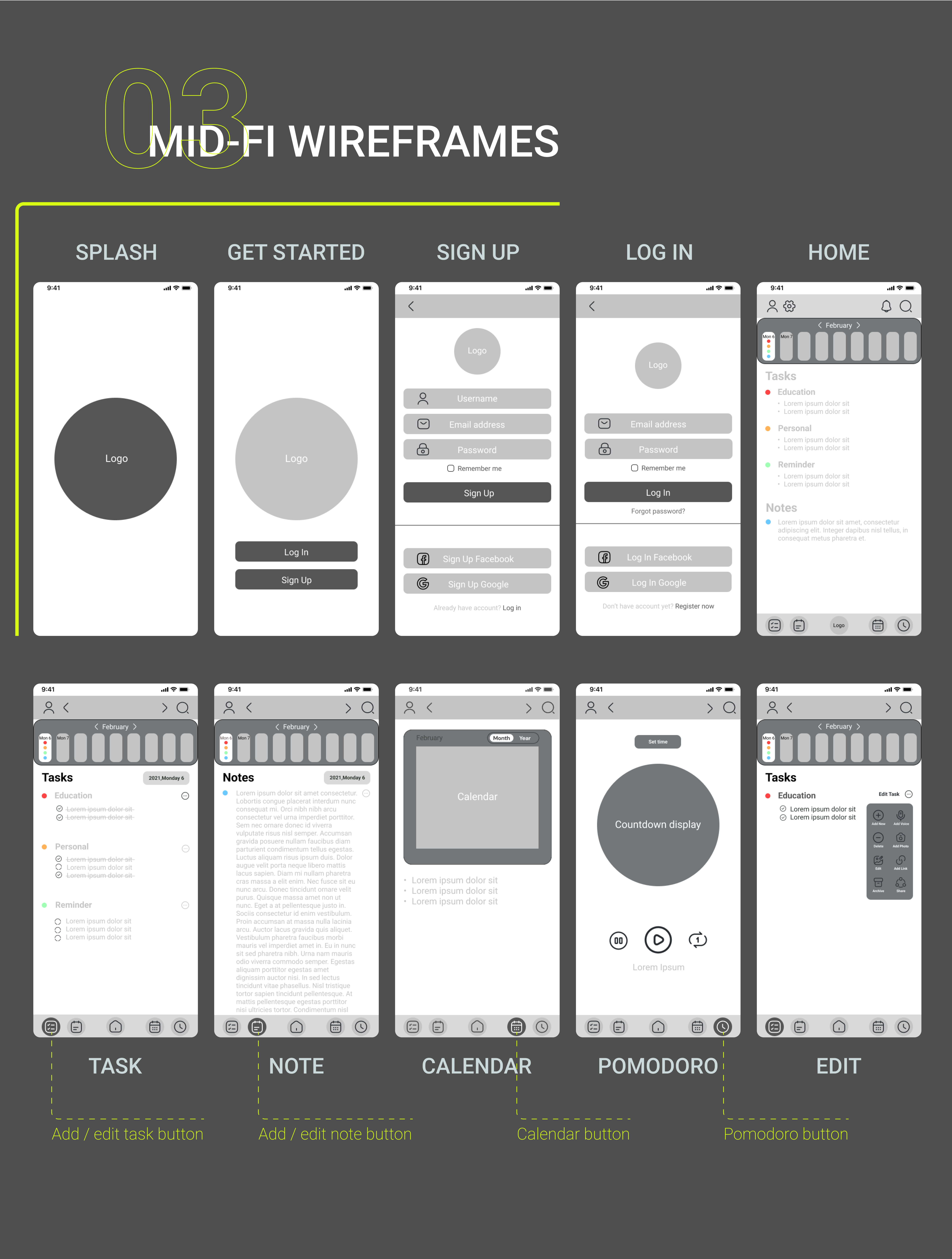 midfi wireframes